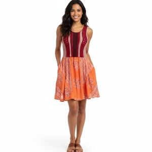 Free People Crochet Top Burgundy and Orange Mini Dress